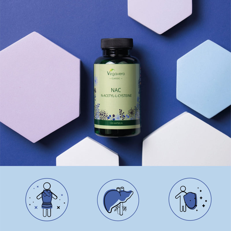 NAC Vegavero® | 100% Pure N-Acetyl-L-Cysteine 500 mg | Lab Tested & Without Additives | 120 Vegan Capsules - BeesActive Australia