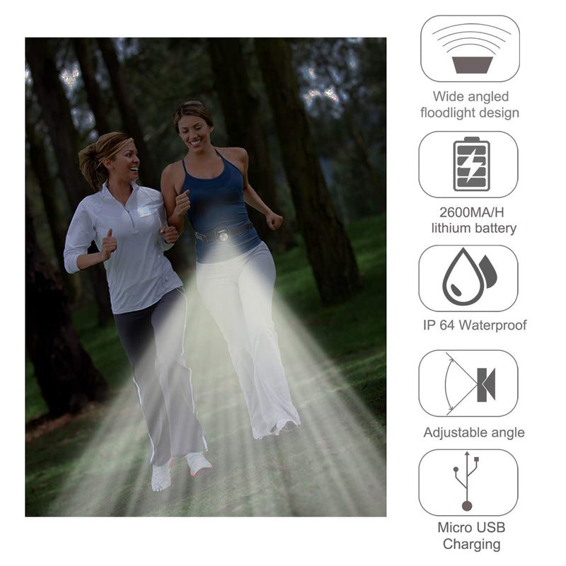 Suptig Running Light, Chest Light, Running Belt Light for Camping, Hiking, Running, Jogging, Walking, Outdoor Adventure IP64 Waterproof Built-in 2600mAh Rechargeable Lithium Battery(Black) - BeesActive Australia