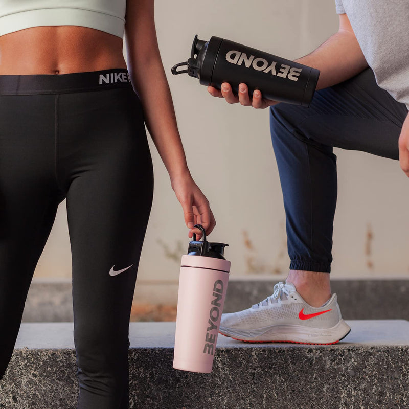 Beyond Fitness Premium Insulated Stainless Steel Protein Mixer Shaker Supplement Bottle - Metal and BPA Free Brushed Steel - BeesActive Australia