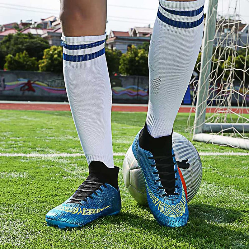 Liaoli Men's Athletic Soccer Football Cleats, High-Top Football Turf Soccer Shoes, Big Boys Athletic Sneaker Shoes for Outdoor/Indoor/Competition/Training 8 Blue - BeesActive Australia