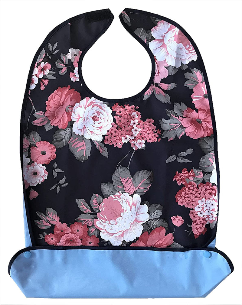 NEW ADULT BIB APRON CLOTHES PROTECTOR WIPE PVC WATERPROOF ELDERLY DINING WASHABLE PRETTY ROSES CHIC FLORAL - BeesActive Australia