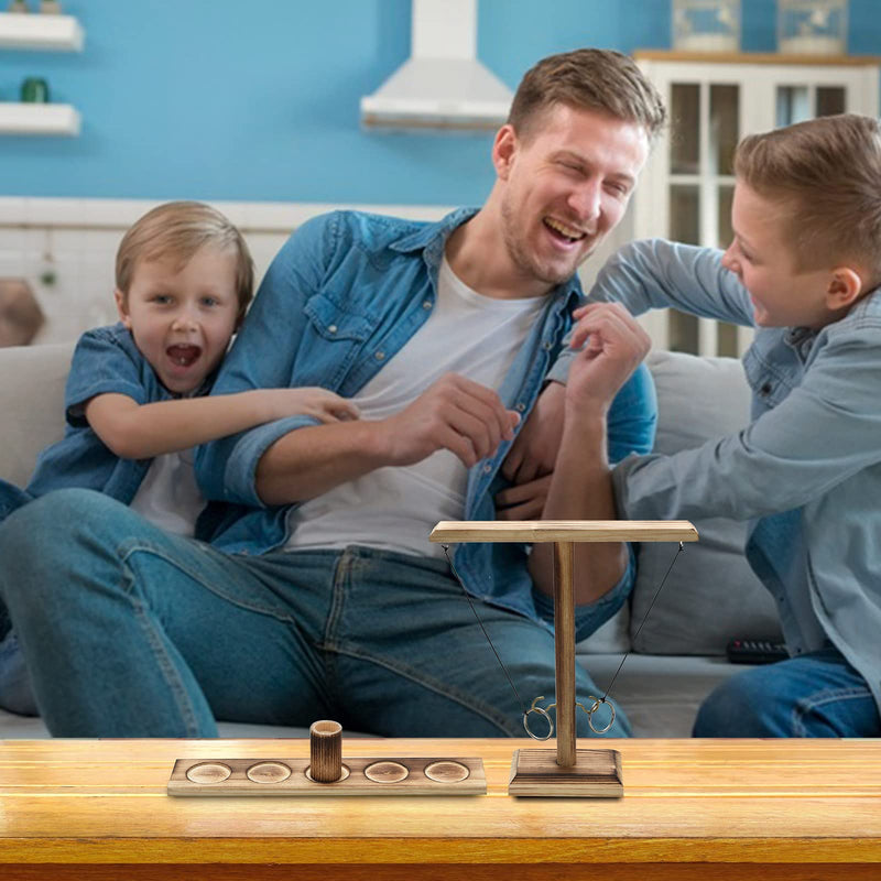 Hook and Ring Game Handmade Wooden Toss Game Screw Fixed Ring Toss Game Ring Toss Tabletop Game Party Games Backyard Games for Kids and Adults carbon black - BeesActive Australia