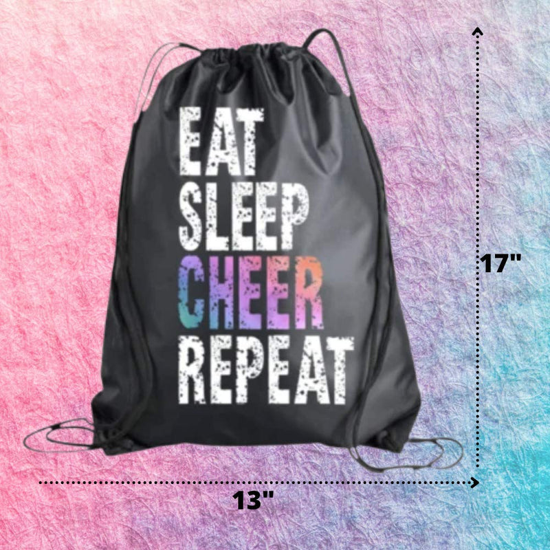 Cheer Drawstring Bag for Girls, Cheerleading Competition Bag, Cheer Bags for Cheerleaders, Eat Sleep Charr Repeat, Sport Pack Cinch Sack - BeesActive Australia