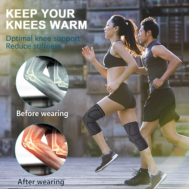 BESKEY Knee Support (Pair) Anti Slip Knee Brace Elastic Breathable Knee Compression Sleeve Help Joint Pain Relief for Arthritic Sufferer and Recovery from Injuries Fit for Sports (L, Black) L (Pack of 2) - BeesActive Australia