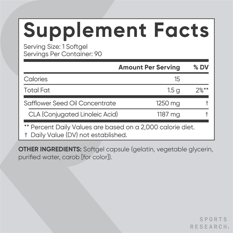 Sports Research CLA - 1250mg with Active Conjugated Linoleic Acid for Men and Women | Non-GMO, Soy & Gluten Free - 95% (90 Softgels) 90 Count (Pack of 1) 95% CLA - BeesActive Australia