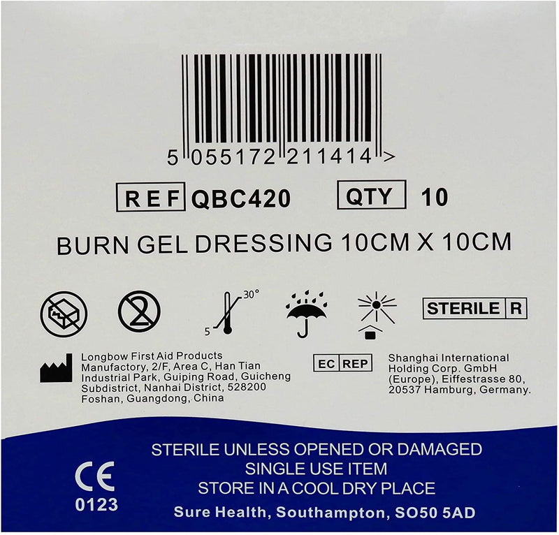(BOX OF 10) First Aid Burn Gel Dressing 10cm x 10cm Medium Size - Emergency Burncare for Scolds & Burns - BeesActive Australia