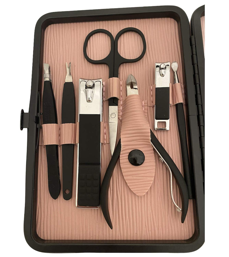 Professional Manicure Set, Pedicure Kit, Nail Clippers, 18pcs Stainless Steel Grooming Kit, Facial Treatment Nail Scissors Grooming Kit with Black Leather Travel Case (PINK) - BeesActive Australia