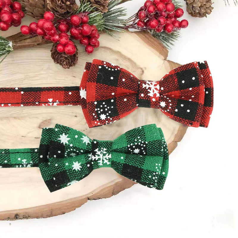 Pohshido 2 Pack Christmas Cat Collar with Bow Tie and Bell, Xmas Holiday Breakaway Buckle Safety Kitty Kitten Collar(Adjustable Size from 7.8-12.8 inch) Buffalo Snowflake - BeesActive Australia