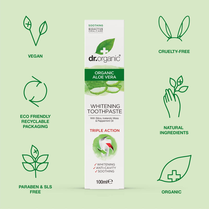 Dr Organic, Organic Aloe Vera Toothpaste, Natural , Vegan , Cruelty Free , Paraben & SLS Free , Whitening, Anti Cavity , Fresh , 100ml - BeesActive Australia