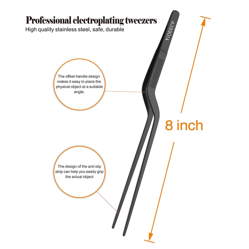 Yioeecf 8 Inch Black Stainless Steel Precision Kitchen Cooking Offset Tweezer，for Cooking Food Design Styling - BeesActive Australia