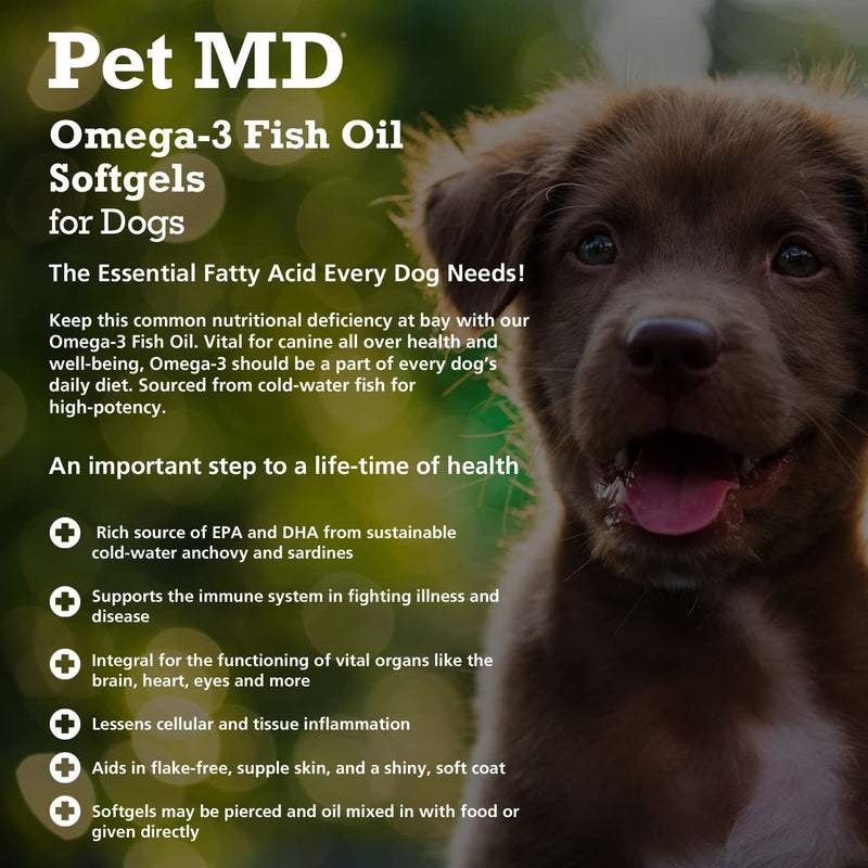 Pet MD – Omega 3 Fish Oil Supplement for Dogs – Skin, Coat, Joint, and Heart Health – 180 Softgels - BeesActive Australia