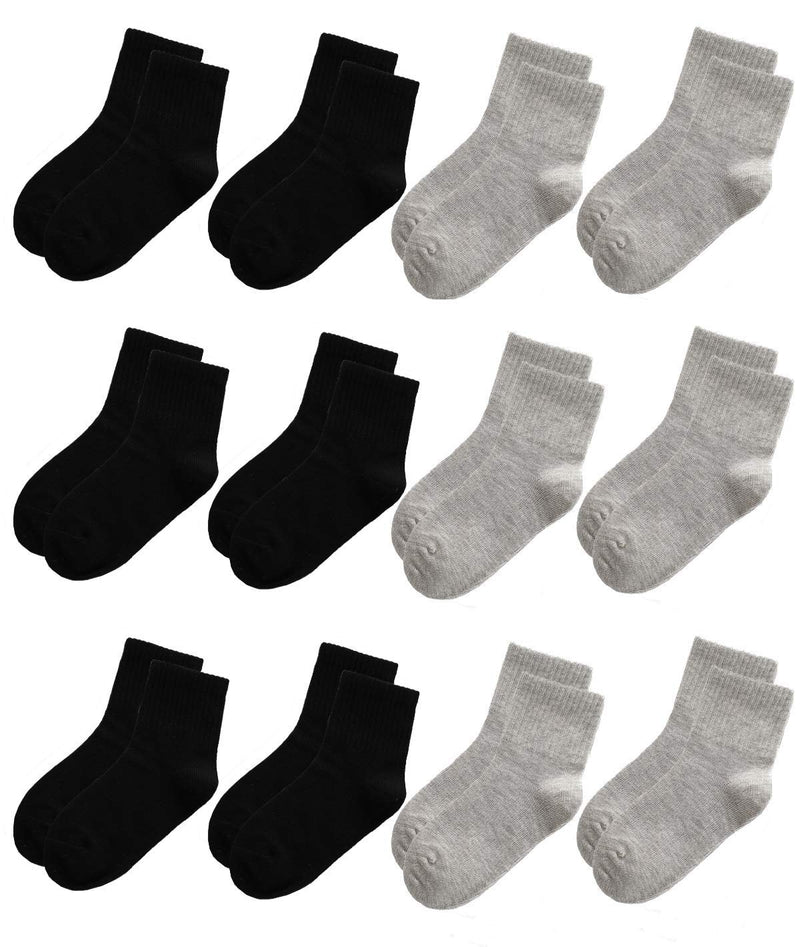 Oohmy Boys Socks 12 Packs Fit for 2-12 Years Old Boys and Girls Cotton Athletic Ankle Socks for Toddler Kids and Big Kids Large Assorted(black+grey) - BeesActive Australia