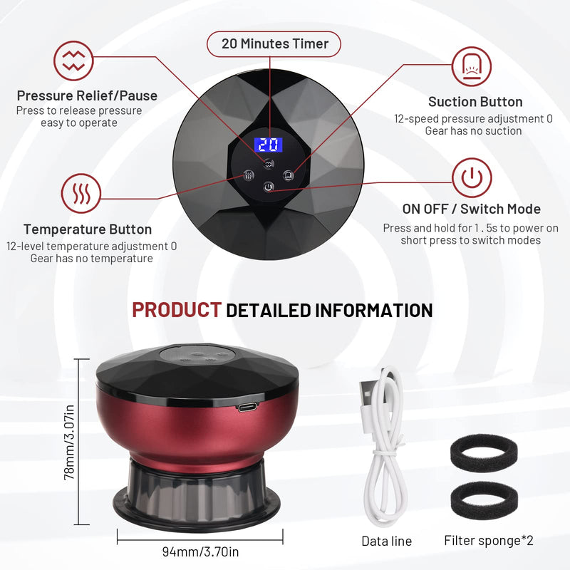 Electric Cupping Therapy Massager Machine, 3 in 1 Rechargeable Gua Sha Massager with 3 Suction Modes, Vacuum Cupping Therapy Set Handheld Scraping Tool with LCD Screen, 12 Suction Levels Adjustable - BeesActive Australia