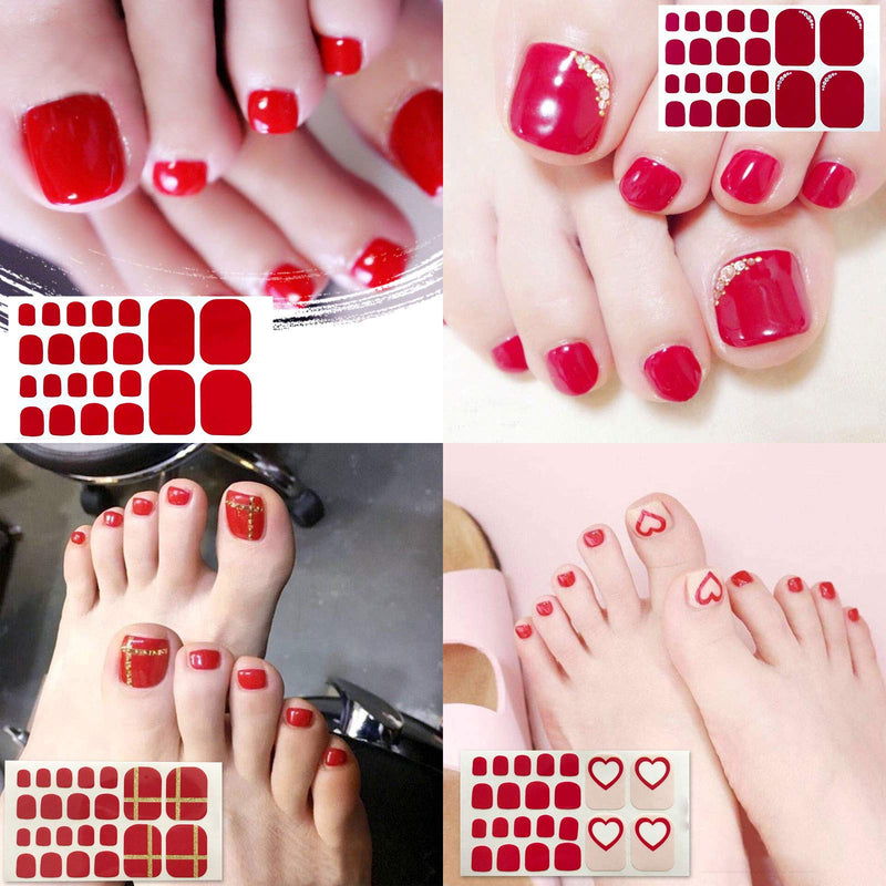 SILPECWEE 20 Sheets Adhesive Toenail Polish Strips Full Wraps Heart Solid Color Nail Art Stickers Decals Manicure Tips for Women 1Pc Nail File NO3 - BeesActive Australia