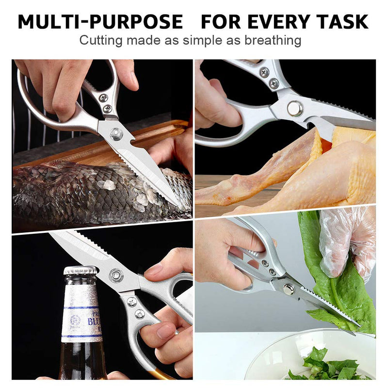 ONEBOM Kitchen Shears 2 Pack,Multi-Function Kitchen Scissors Heavy Duty Sharp 304 Stainless Steel, Sliver Apartment Kitchen Accessories Cooking Shears for Chicken,Meat,Fish,Poultry(Sliver) Silver - BeesActive Australia