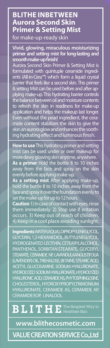 Blithe Inbetween Aurora Second Skin Makeup Setting Spray for Face - Color Enhancing Hydration Primer & Face Toner for Dewy Finish, Vegan Korean Skincare Pore Minimizer Setting Mist 2.7 Fl. Oz - BeesActive Australia
