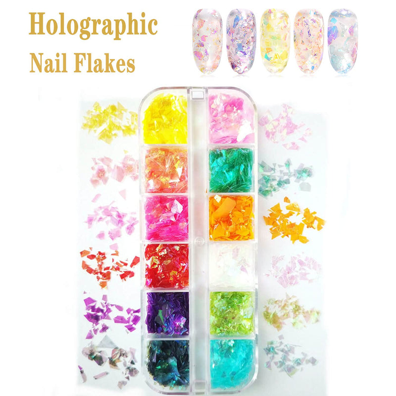36 Colors Mermaid Nail Flakes Holographic Nail Sequins Flakes Set Irregular Iridescent Nail Glitter Flakes and Butterfly Glitter for Nail Art Design Face Body Hair DIY Crafting - BeesActive Australia