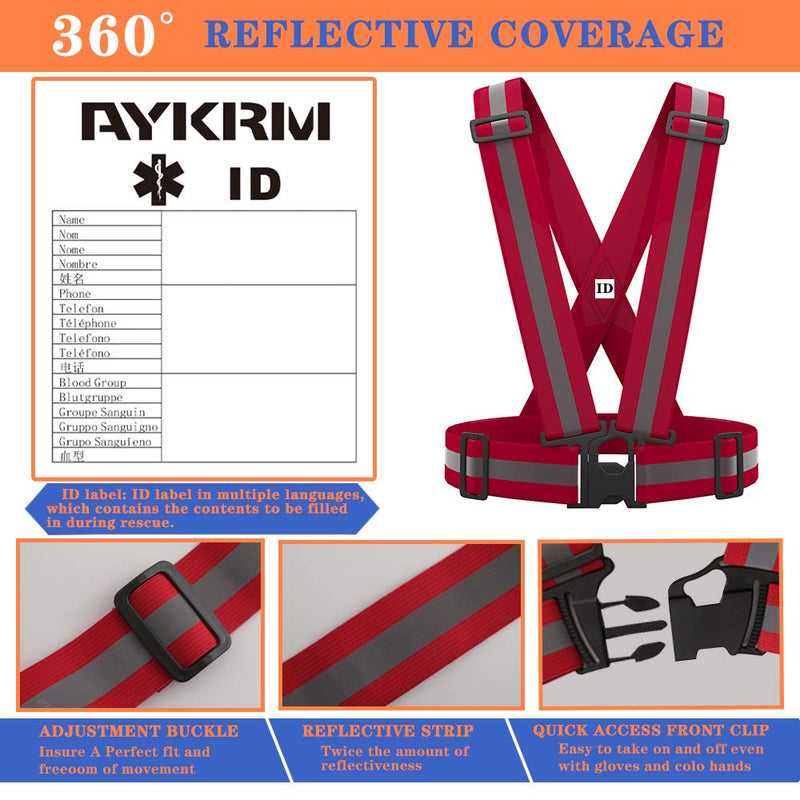 AYKRM 9 Color Reflective Vest with Hi Vis Bands, Fully Adjustable & Multi-Purpose: Running, Cycling, Motorcycle Safety, Dog Walking - High Visibility RED S-XL - BeesActive Australia