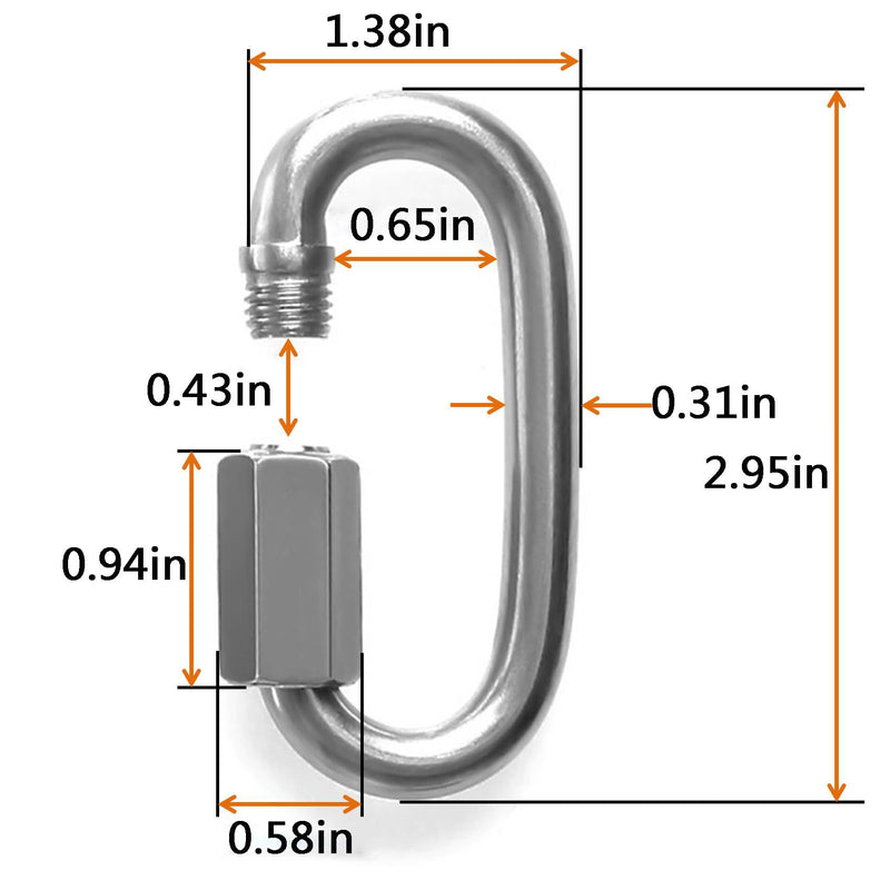 Acrux7 5/16 Inch Quick Link，Heavy Duty Oval Locking Carabiner Clip , 4 Pack Stainless Steel Carabiners, Hexagon Stud Connector & Deep Thread for Outdoor Activities (Hooking Trailer, Swing Set） - BeesActive Australia