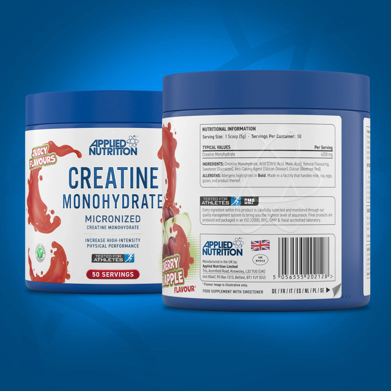 Applied Nutrition Creatine + Bullet Shaker 500ml | Creatine Monohydrate Micronized Powder with Flavour, Increases High-Intensity Physical Performance (250g - 50 Servings) (Cherry & Apple) Cherry & Apple - BeesActive Australia