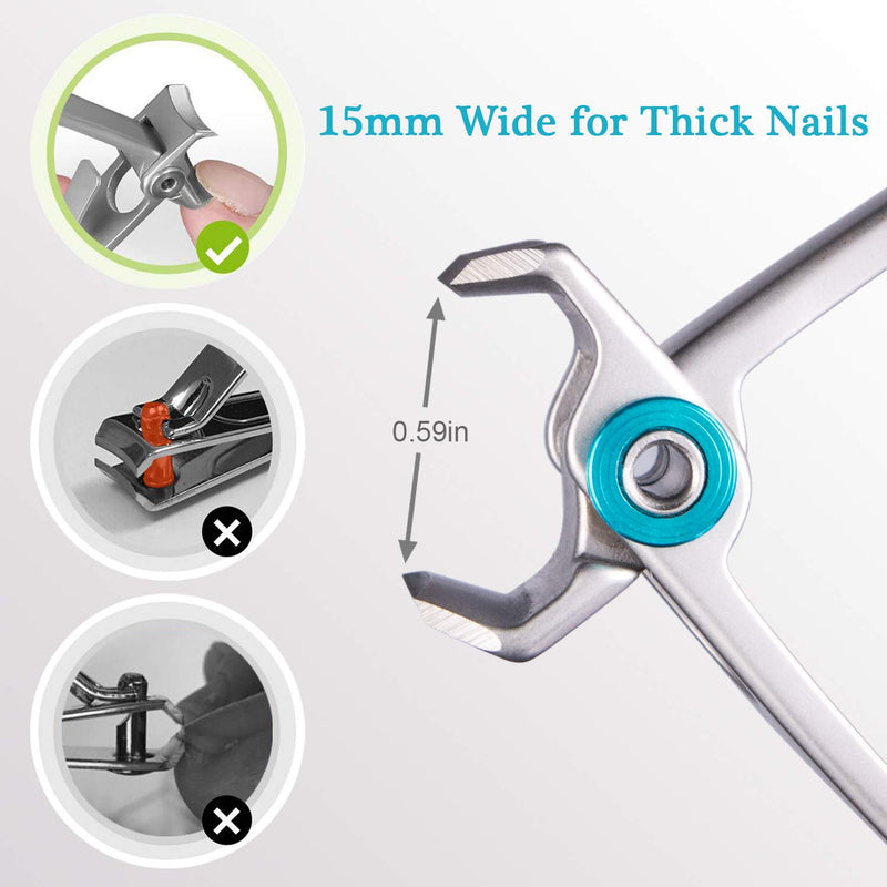 Nail Clippers for Thick Nails - DRMODE 15mm Wide Jaw Opening Extra Large Toenail Clippers Cutter with Nail File for Thick Nails, Heavy Duty Fingernail Clippers for Men, Seniors silver set - BeesActive Australia