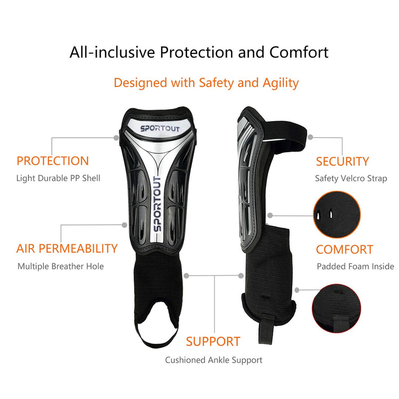 Sportout Kids Youth Adults Soccer Shin Guards with Protective Hard Shell,Offers Comprehensive Protection for Your Kids' Legs. X-Large With Ankle Strap - BeesActive Australia