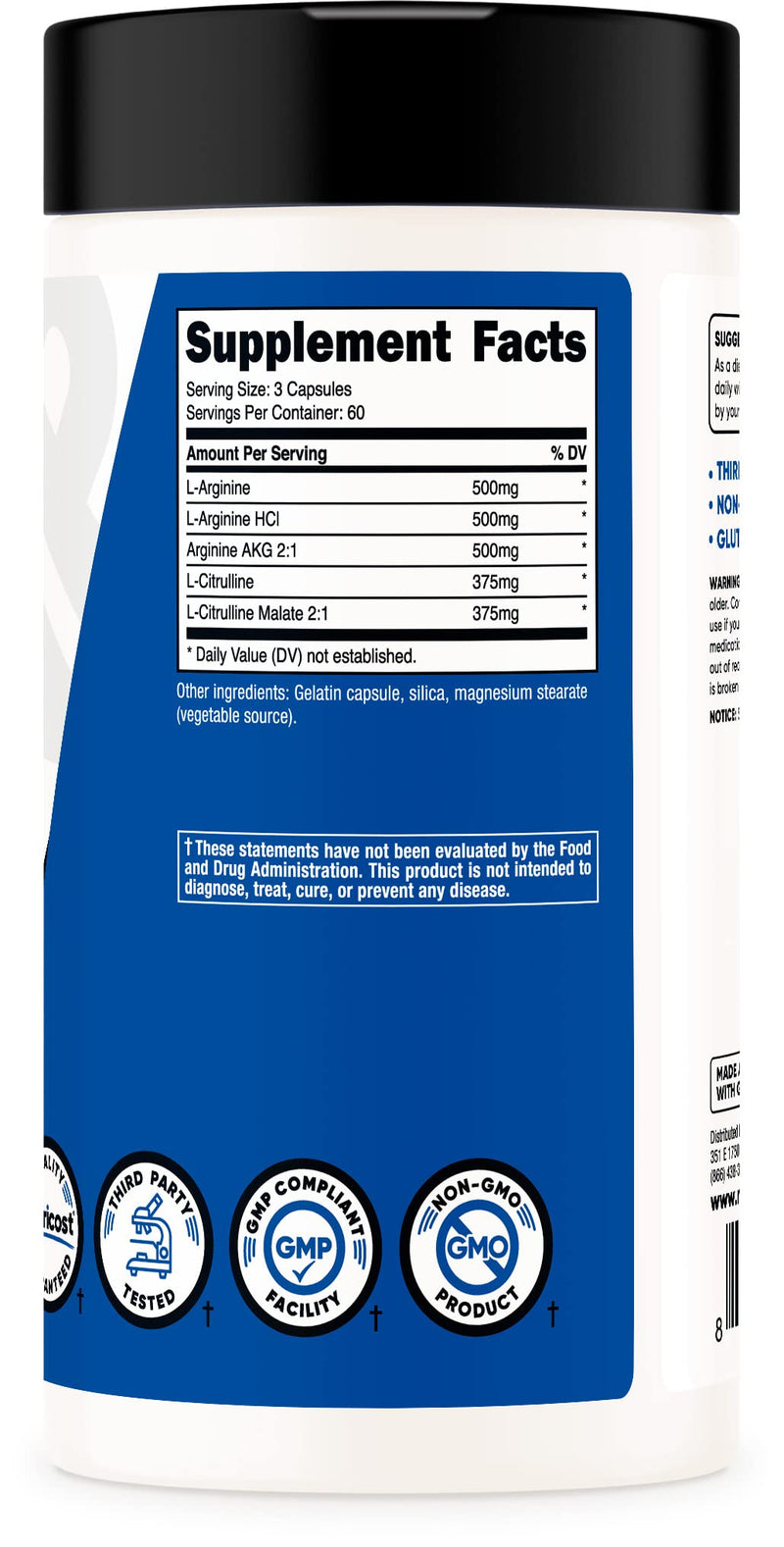Nutricost Nitric Oxide Booster 750mg, 180 Capsules - 2250mg Per Serving - Gluten Free and Non-GMO - BeesActive Australia