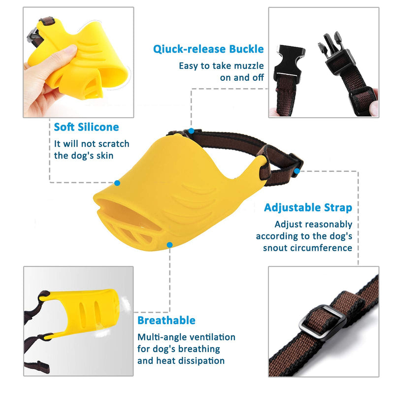 Dog Muzzle, Soft Duck Silicone Mouth Cover with Adjustable Strap for Small Medium Dogs, Best to Prevent Barking, Biting, and Chewing XL Yellow - BeesActive Australia
