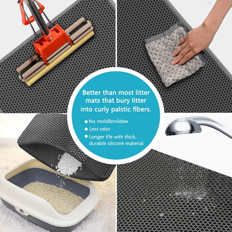 kaxionage Cat Litter Mat, Litter Box Mat,Honeycomb Double Layer Trapping Litter Mat Design,Waterproof Urine Proof Kitty Litter Mat,Easy Clean Scatter Control 15" X 24" 1Pack Grey - BeesActive Australia