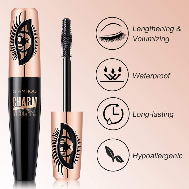 SIAMHOO 2PCS 4D Silk Fiber Lash Mascara Waterproof Mascara for Thickening and Lengthening Black Mascara No Smudge for Women Classic black - 2pcs - BeesActive Australia