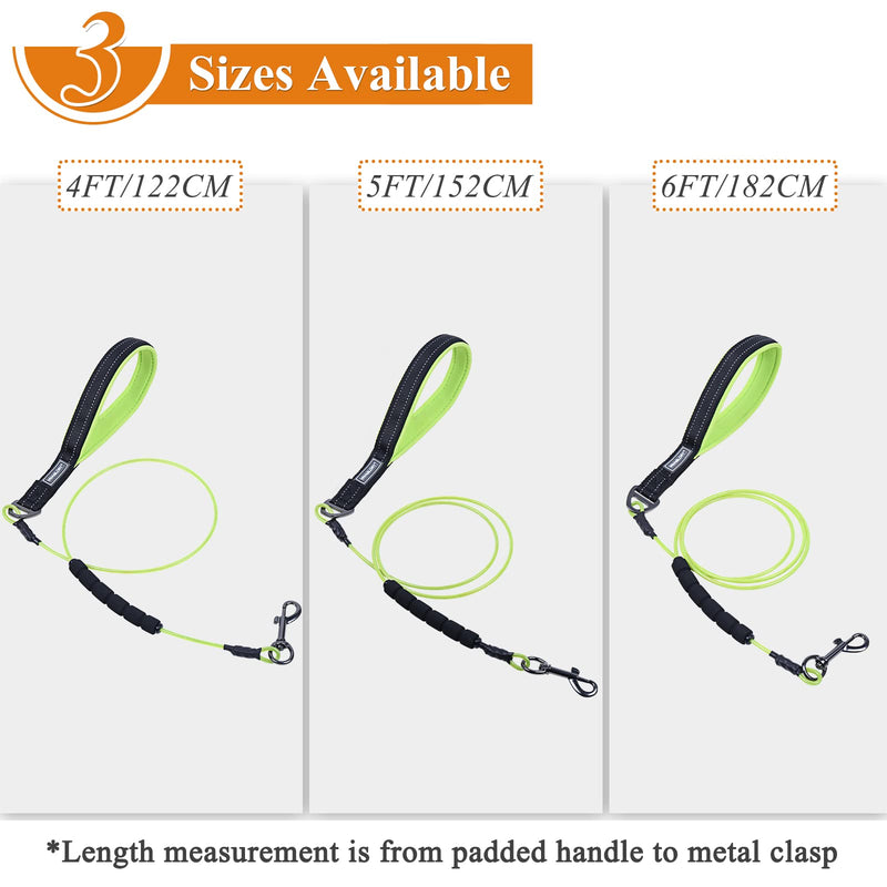 Vivaglory Chew Proof Dog Leash with Soft Foam and Reflective Padded Handle, Waterproof Vinyl Coated Twisted Stainless Steel Wire Rope Lead for Small Medium and Large Dogs 6FT Green - BeesActive Australia