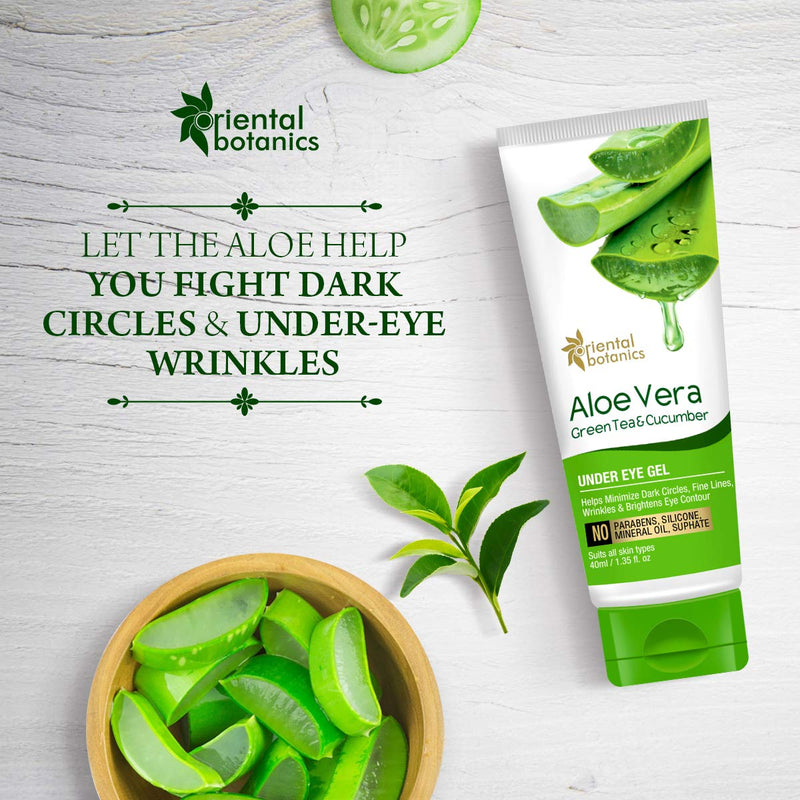 Oriental Botanics Aloe Vera, Green Tea & Cucumber Under Eye Gel, 40ml - With Vitamin B3, B5 - BeesActive Australia