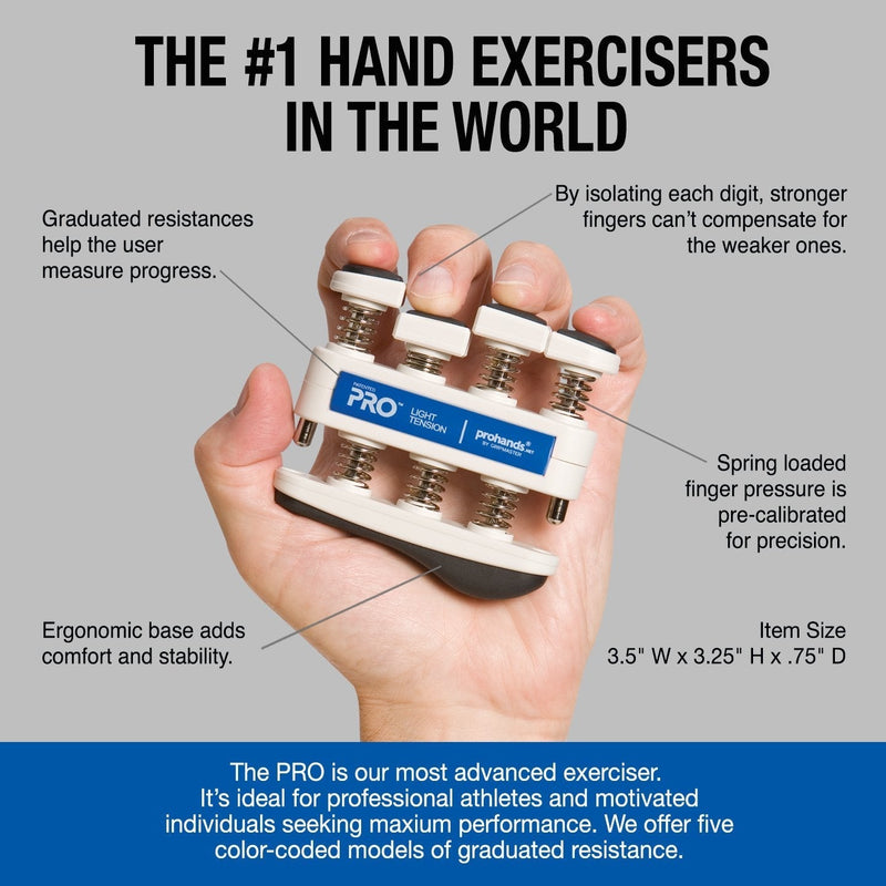 PROHANDS PRO Hand Exerciser, Finger Exerciser (Hand Grip Strengthener), Spring-Loaded, Finger-Piston System, Isolate and Exercise Each Finger 5 lb (Light Tension) Blue - Pro - BeesActive Australia