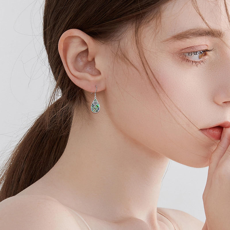 AOBOCO Silver Dangle Earrings for Women S925 Abalone Shell, Mustard Seed, Turquoise Bohe Hooks Earrings 1-Abalone Sunflower Hooks - BeesActive Australia