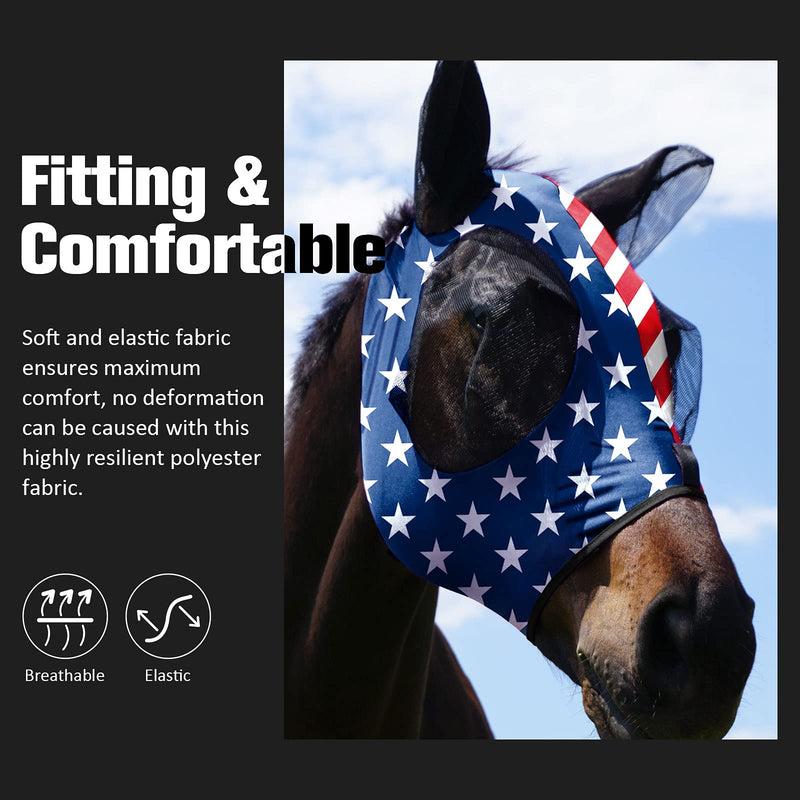 Mask-Tech Horse Fly Mask Elasticity Breathable Fabric with UV Protection Soft Mesh for Horse (L; Full Size) RW Stripes - BeesActive Australia