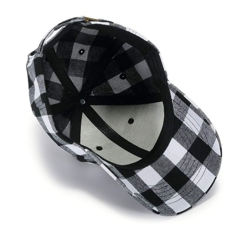 Plaid Print Baseball Cap Soft Blend Checked Print Outdoor Hat Cap Black White-medium Plaid - BeesActive Australia