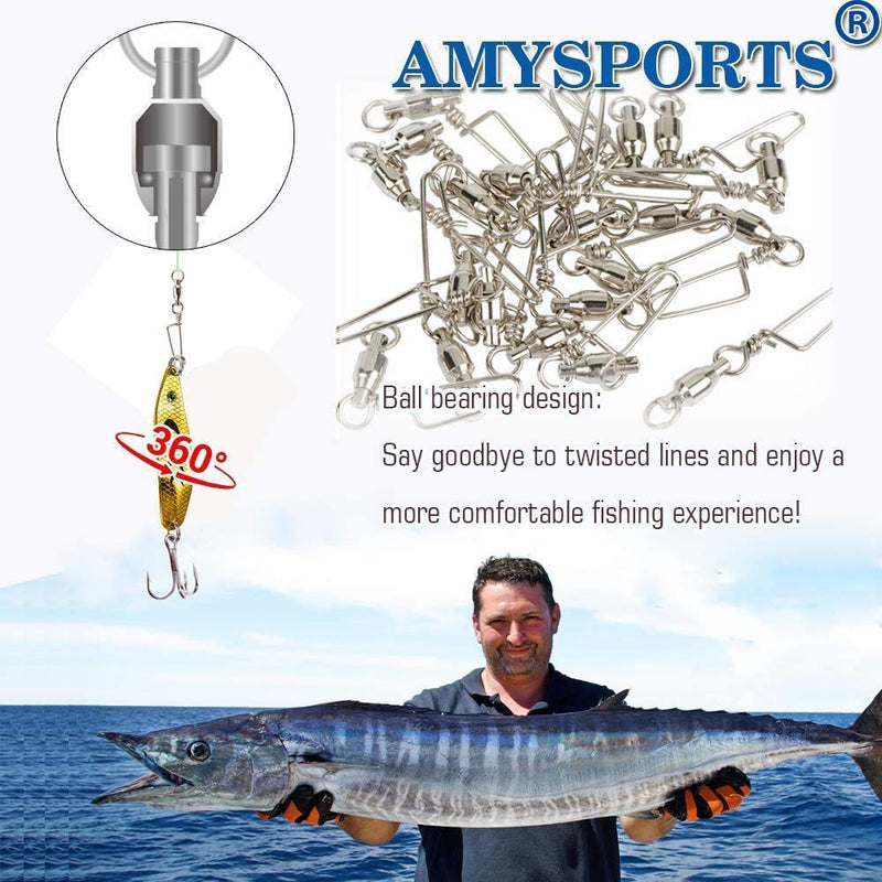 AMYSPORTS High Strength Fishing Snap Swivels Ball Bearing Swivels Stainless Fishing Swivels Saltwater Corrosion Resistance Barrel Swivel for Freshwater Fishing - BeesActive Australia