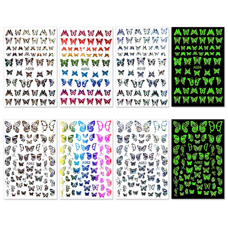 SILPECWEE 16 Sheets Laser Butterfly Adhesive Nail Art Stickers Decals Tips With 1Pc Tweezers Glow In The Dark Design Manicure Accessories NO1 - BeesActive Australia