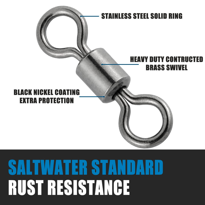 Dr.Fish Fishing Barrel Swivels, Rolling Swivels Stainless Steel Swivels Fishing Tackles Black Nickel 30Lb to1500 Lb #1(104LB)-50pk - BeesActive Australia