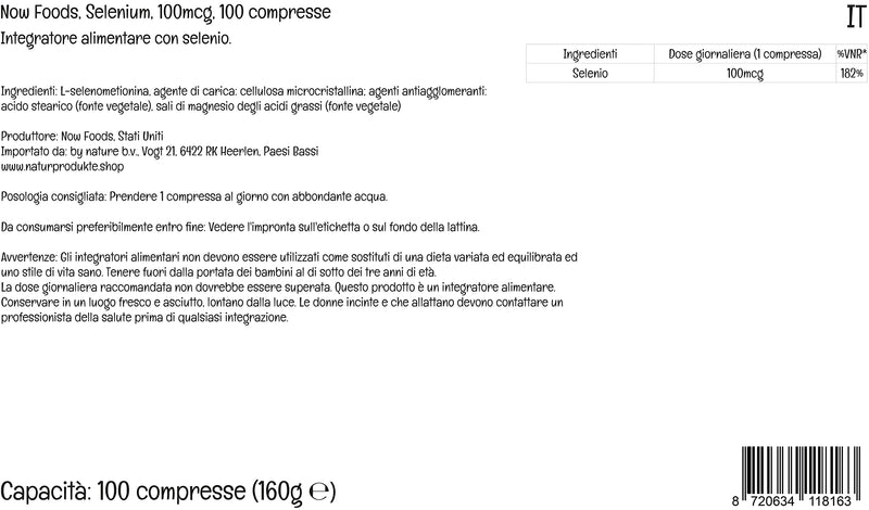 Now Foods, Selenium, 100mcg, Yeast Free, 100 Vegan Tablets, Lab-Tested, Vegetarian, Gluten Free, SOYA Free, Non-GMO - BeesActive Australia