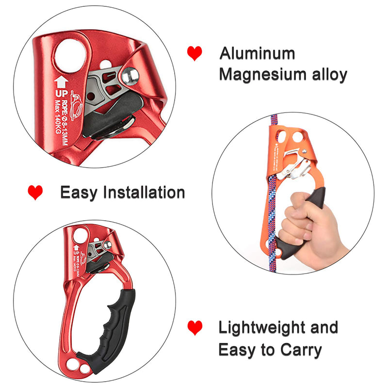 AOKWIT Climbing Ascender, Aviation Light Alloy Rappelling Belay Gear Rock Climbing Tree Arborist SRT Climbing Rope Ascender with Handle Clamp Left Hand Red - BeesActive Australia