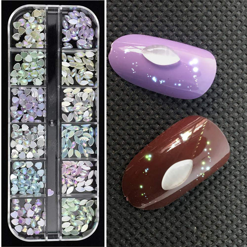 SILPECWEE 4 Boxes 3D Flat-Back Nail Art Crystals Kit Gold Hollow Nail Studs Shell Horse Eyes Manicure Decoration With 1Pc Tweezers 1Pc Picker Pencil NO3 - BeesActive Australia