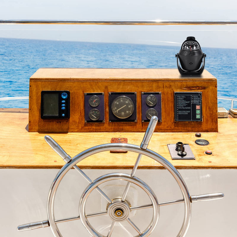 Compass Boating Navigation Marine Compass, Electronic LED Light Pivoting Compass, Multifunction Digital Navigation Compass with Night Lighting for Marine Boat Truck Car, Black - BeesActive Australia