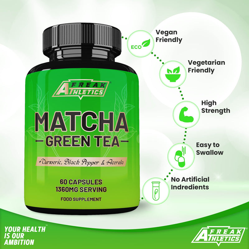 Matcha Green Tea 60 Capsules - Matcha Green Tea Tablets - Boosted with Turmeric, Acerola Cherry & Black Pepper - BeesActive Australia