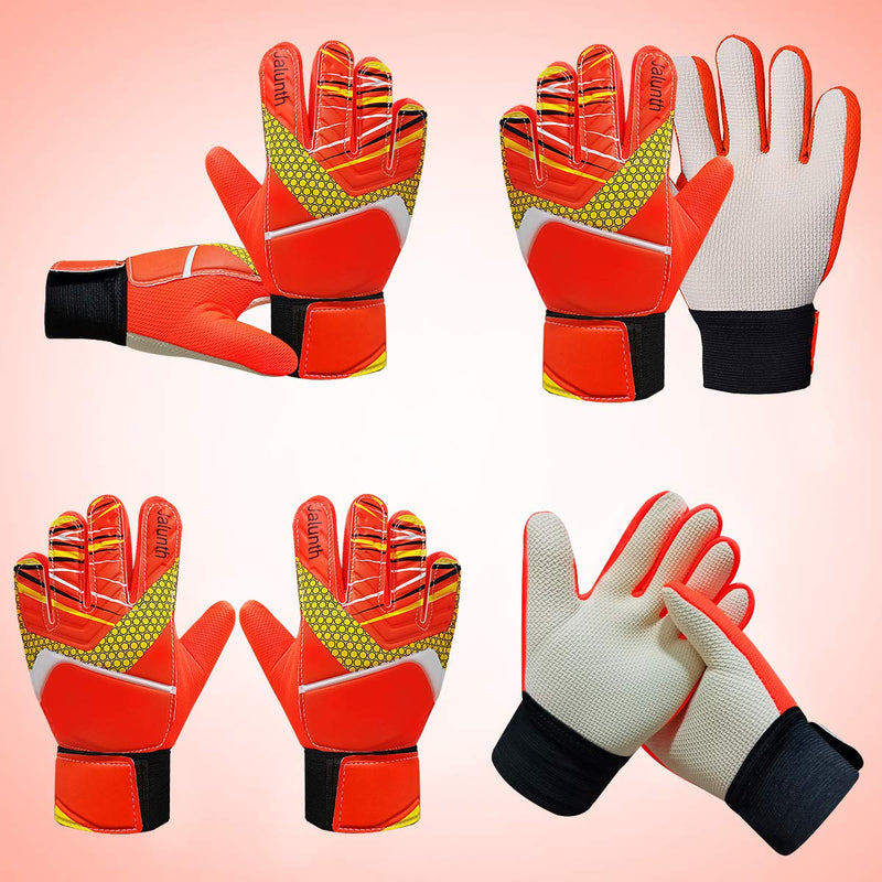 Jalunth Goalkeeper Goalie Soccer Gloves - Kids & Youth Football Goal Keeper Gloves with Embossed Anti-Slip Latex Palm and Soft PU Hand Back Orange 6 - BeesActive Australia