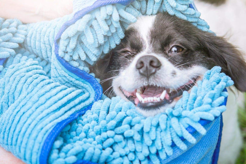 Tuff Pupper Large Dog Shammy Towel | Ultra Absorbent | Durable 35 x 15 Size for Dogs of All Breeds | Quick Drying Chenille Fabric | Designed for Indoor and Outdoor Use | Machine Washable X-Large (Pack of 1) Blue - BeesActive Australia