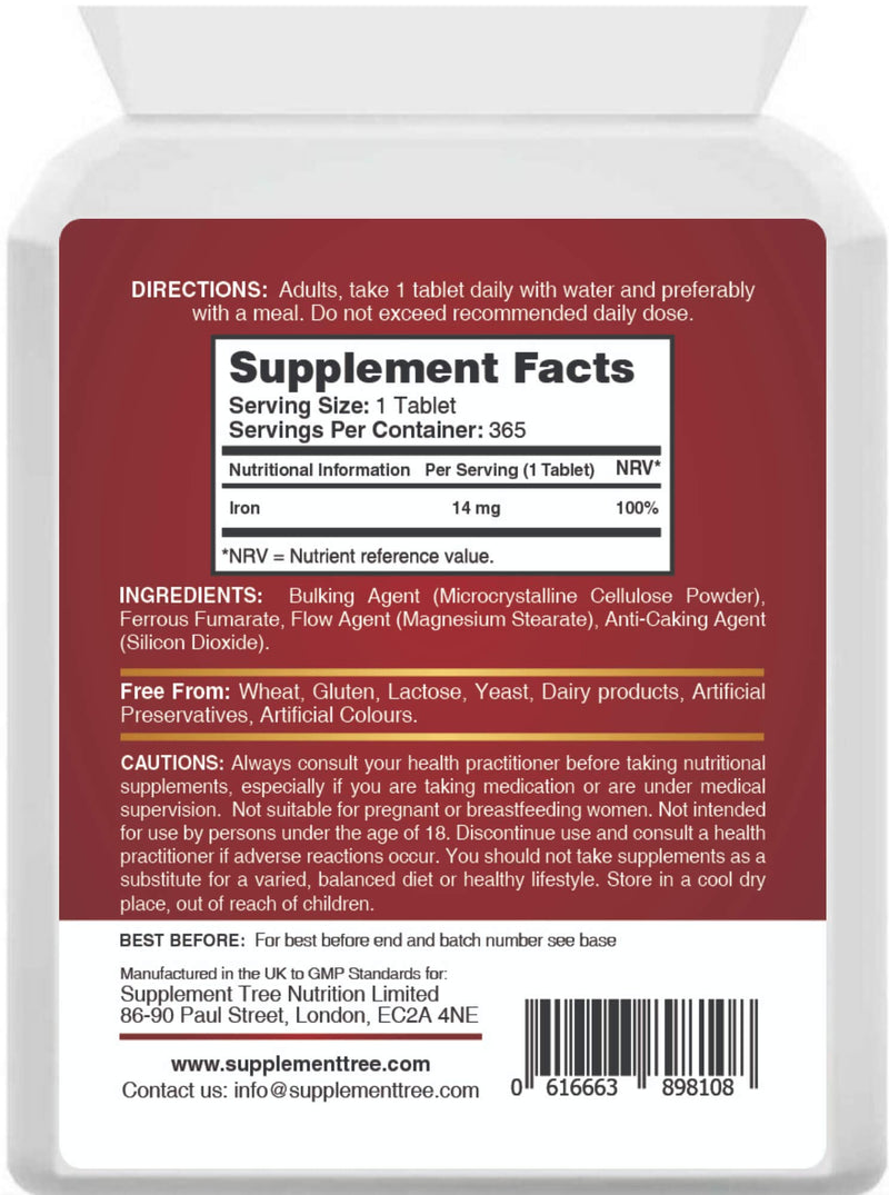 Iron Tablets High Strength 14mg | 365 Vegan Tablets (One Year Supply) | Contributes to The Reduction of Tiredness & Fatigue | Iron Supplements for Men & Women | Easy to Swallow Iron Pills | UK Made - BeesActive Australia