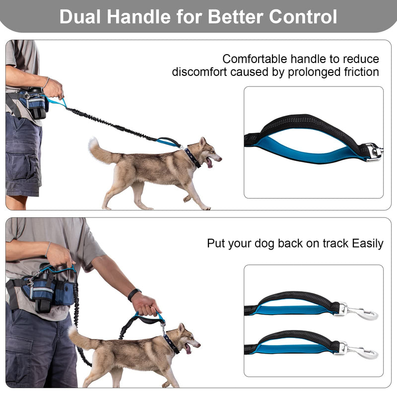 Peicees Retractable Dog Leash with Fanny Pack for Small Medium Large Dogs Running Walking Training, Adjustable Waist Belt, Dual Padded Handles Bungee Leash, Hands Free (Dark Blue) Dark Blue - BeesActive Australia