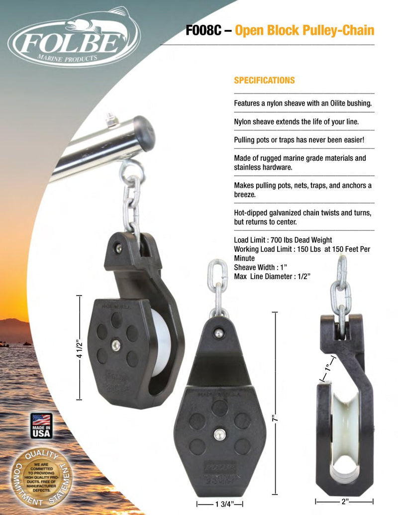 Folbe F008 - Open Block Crab Pot Pulley with Chain - BeesActive Australia