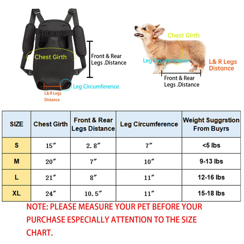 Fanfaree Dog Carrier Backpack Legs Out Adjustable Pet Cat Front Backpack Carrier Travel Bag for Traveling Hiking Camping for Small Medium Dogs Cats Puppies Large Black - BeesActive Australia